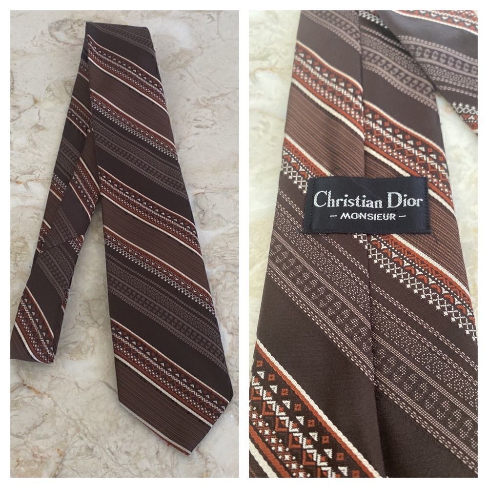 Vintage Christian Dior Tie Brown & Tan Retro Tones